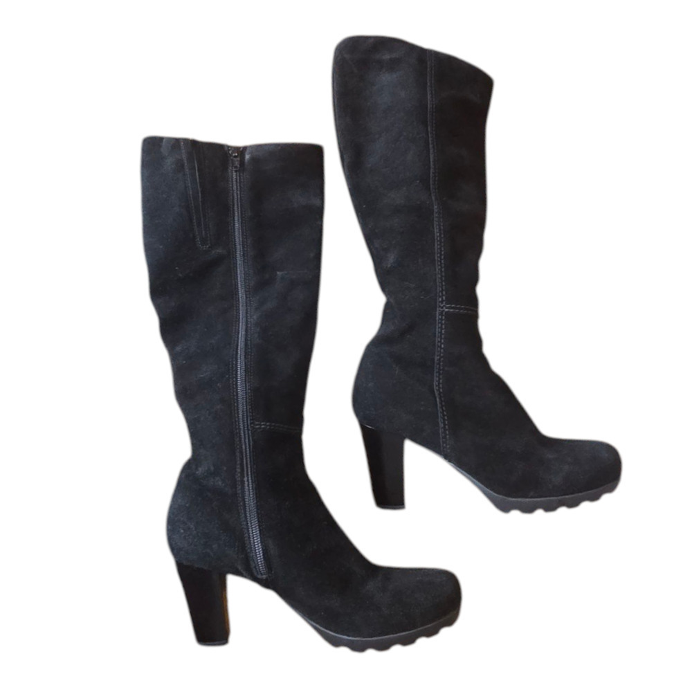 La Canadienne Beverly Black Tall Suede Boot Heel Size 6 Waterproof - Picture 2 of 8